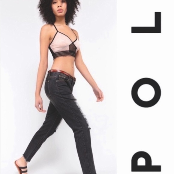 #4016 POL Women’s Black Denim Boyfriend Distressed Jeans - Picture 5 of 15